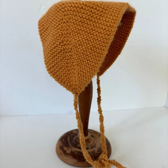 Vintage handmade knit hat/ear warmer hat with ties, Lot of 2 - Picture 7 of 15